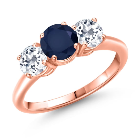 Gem Stone King 18K Rose Gold Plated Silver Blue Sapphire and White Topaz Engagement Ring for Women | 2.30 Cttw | Round 6MM | Gemstone September Birthstone | Size 6