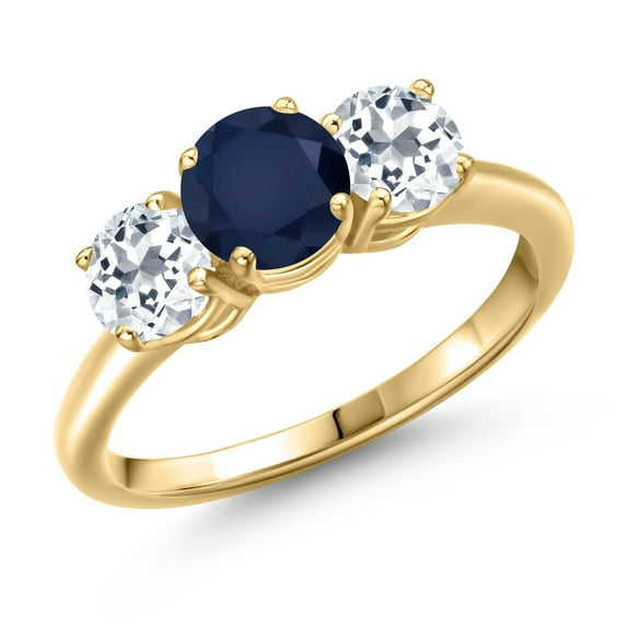 Gem Stone King 18K Yellow Gold Plated Silver Blue Sapphire and White Topaz Engagement Ring for Women | 2.30 Cttw | Round 6MM | Gemstone September Birthstone | Size 8