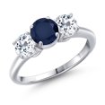 thumbnail image 1 of Gem Stone King 925 Sterling Silver Blue Sapphire and White Topaz Engagement Ring for Women | 2.30 Cttw | Round 6MM | Gemstone September Birthstone | Size 8, 1 of 6