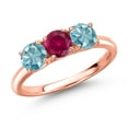 thumbnail image 1 of Gem Stone King 18K Rose Gold Plated Silver Red Created Ruby and Blue Zircon Engagement Ring for Women | 2.30 Cttw | Round 5MM | Gemstone July Birthstone | Size 5, 1 of 6