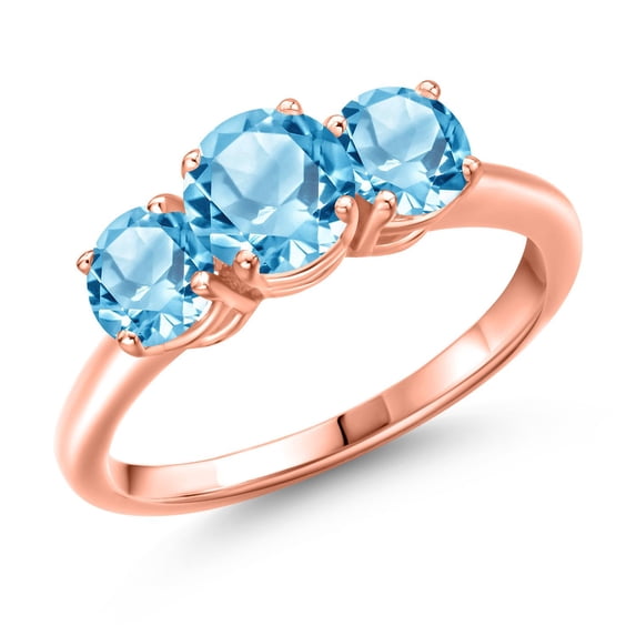 Gem Stone King 18K Rose Gold Plated Silver Swiss Blue Topaz Engagement Ring for Women | 2.30 Cttw | Round 6MM | Gemstone November Birthstone | Size 6