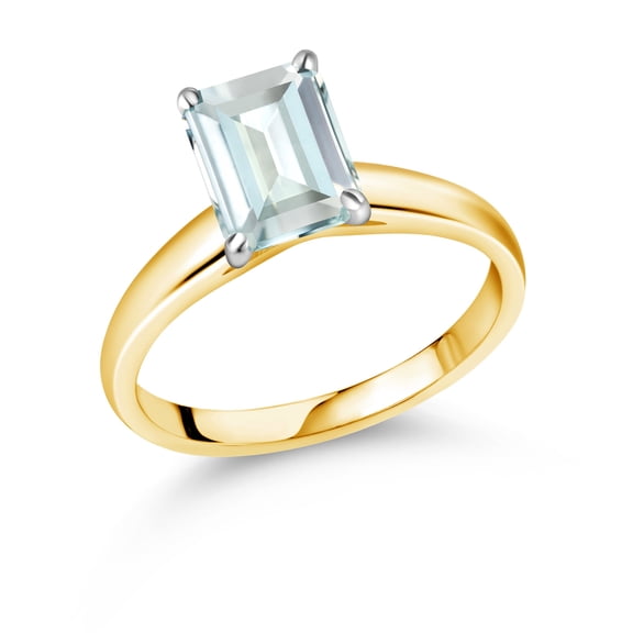 Gem Stone King 2.30 Ct Sky Blue Simulated Aquamarine 10K Yellow and White Gold Ring Ring