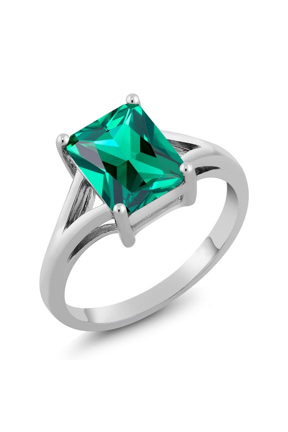 2.30 Cttw Green Nano Emerald Solitaire Engagement Ring for Women | 925 Sterling Silver | Emerald Cut 9X7MM | Gemstone May Birthstone | Available in Size 5,6,7,8,9