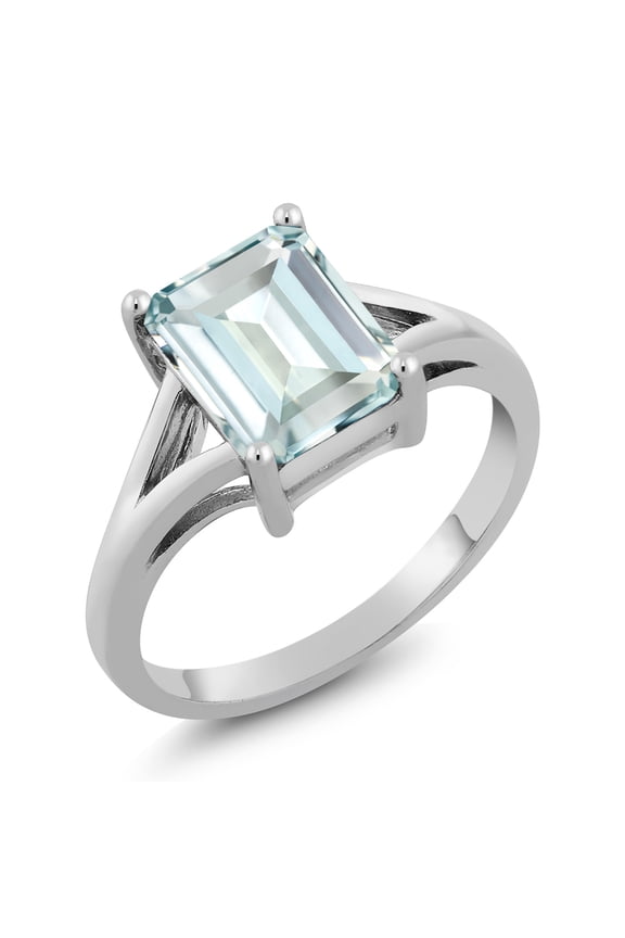 2.30 Cttw Sky Blue Simulated Aquamarine Solitaire Engagement Ring for Women |  925 Sterling Silver | Emerald Cut 9X7MM | Gemstone Birthstone | Available in Size 5,6,7,8,9
