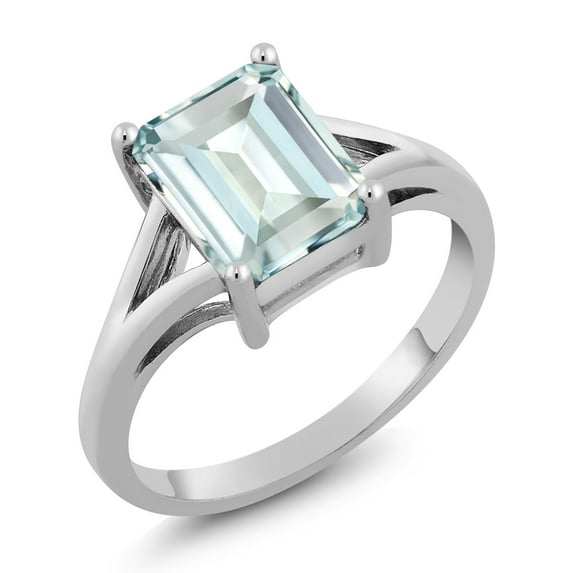 Gem Stone King 2.30 Cttw Sky Blue Simulated Aquamarine Solitaire Engagement Ring for Women | 925 Sterling Silver | Emerald Cut 9X7MM | Gemstone Birthstone | Available in Size 5,6,7,8,9