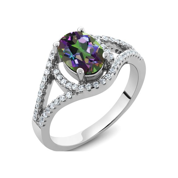 Gem Stone King 2.31 Ct Oval Green Mystic Topaz 925 Sterling Silver Ring