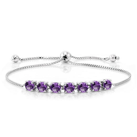 Gem Stone King 2.31 Cttw Purple Amethyst Tennis Bracelet for Women | Round 4.5MM | Gemstone Birthstone | Adjustable Bolo Bracelet for Women | Easy-On Easy-Off