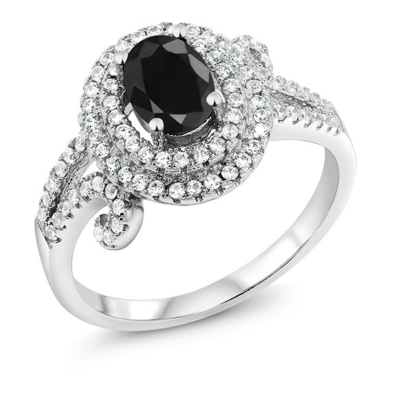 Gem Stone King 2.32 Ct Oval Black Sapphire 925 Sterling Silver Ring (Size 8)