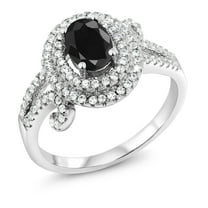 Gem Stone King 2.32 Ct Oval Black Sapphire 925 Sterling Silver Ring (Size 8)
