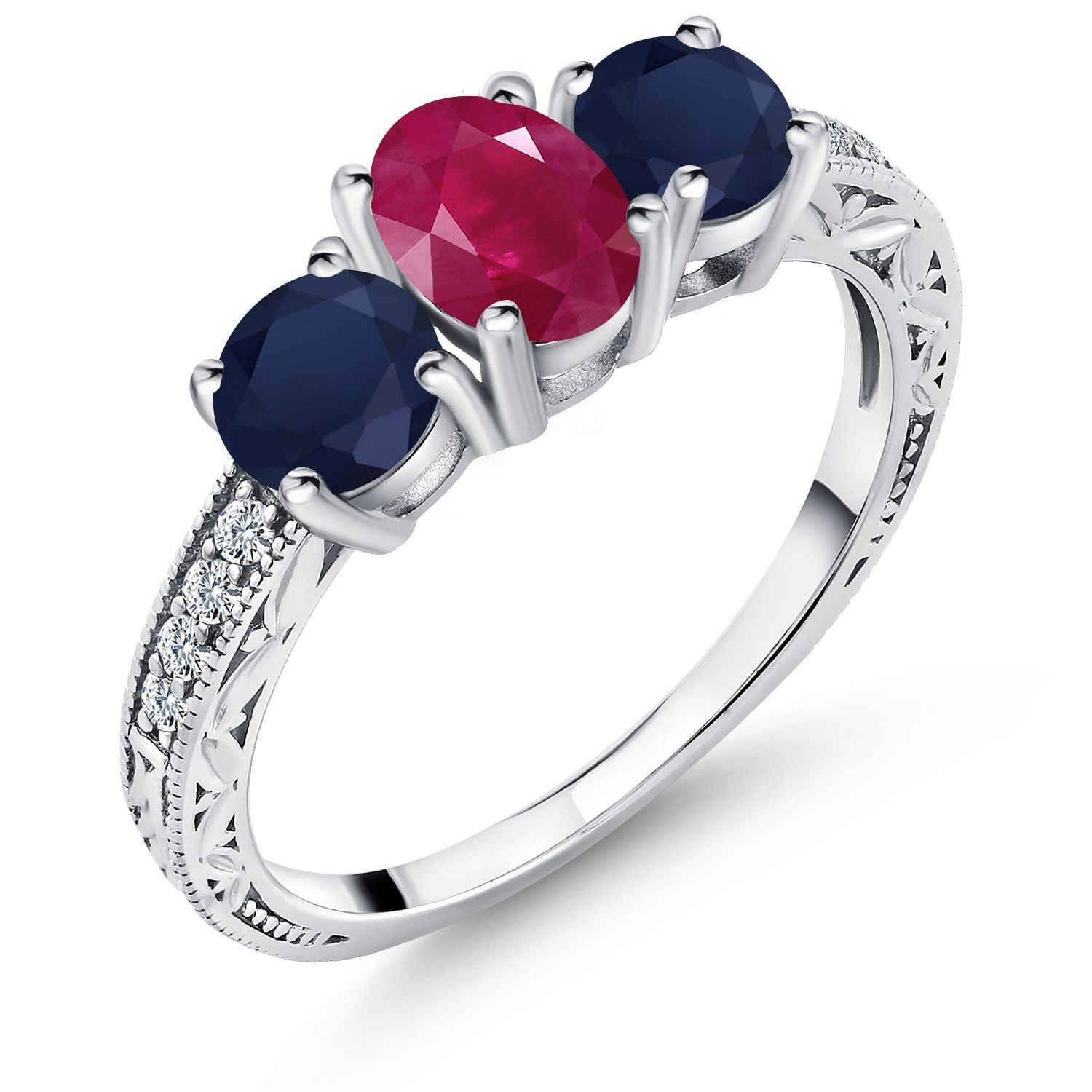 Ruby Blue Style Gem Stone King 2.32 Ct Oval Red Ruby Blue Sapphire 925 Sterling Silver ...