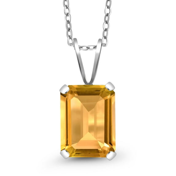 Gem Stone King 2.33 Ct Octagon Yellow Citrine 925 Sterling Silver Pendant with Chain