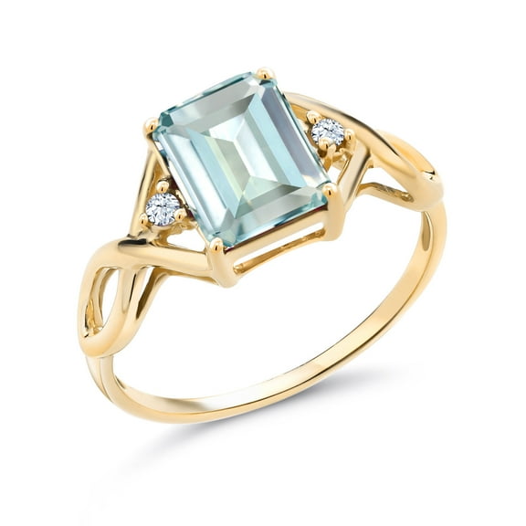Gem Stone King 2.33 Ct Sky Blue Simulated Aquamarine and White Created Sapphire 3-Stone Ring for Women | 18K Yellow Gold Plated Silver | Wedding Engagement Anniversary Promise Ring for Women | Size 6