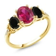thumbnail image 1 of Gem Stone King 2.34 Ct Oval Red Created Ruby Black Onyx 10K Yellow Gold Ring (Size 9), 1 of 4