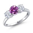 thumbnail image 1 of Gem Stone King 925 Sterling Silver Fancy Purple Zirconia and White Zirconia Engagement Ring for Women | 2.34 Cttw | Round 6MM | Gemstone Birthstone | Size 6, 1 of 6