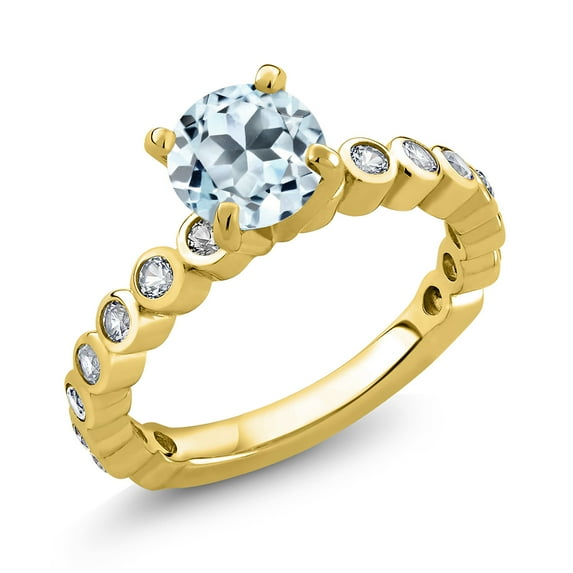 Gem Stone King 2.34 Ct Sky Blue Topaz White Created Sapphire 18K Yellow Gold Plated Silver Ring (Size 5)