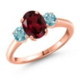 thumbnail image 1 of Gem Stone King 2.35 Ct Oval Red Rhodolite Garnet Blue Zircon 18K Rose Gold Plated Silver Ring (Size 6), 1 of 6