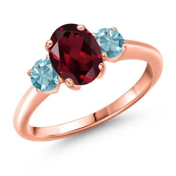 Gem Stone King 2.35 Ct Oval Red Rhodolite Garnet Blue Zircon 18K Rose Gold Plated Silver Ring (Size 6)