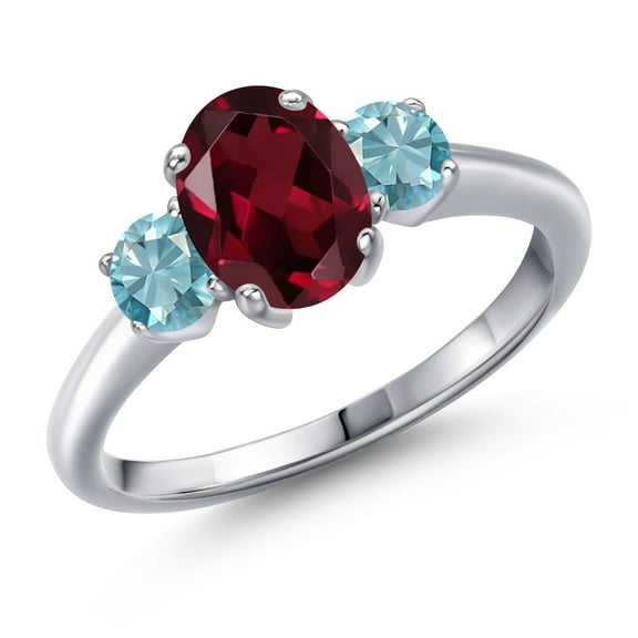 Gem Stone King 2.35 Ct Oval Red Rhodolite Garnet Blue Zircon 925 Sterling Silver Ring (Size 9)