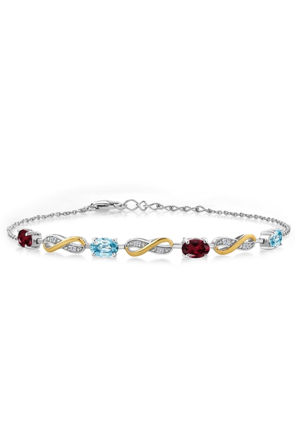 2.35 Ct Red Rhodolite Garnet Blue Zircon 925 Silver and 10K Yellow Gold Lab Grown Diamond Infinity Bracelet for Women Mother's Mom Wife Her, Fully Adjustable up to 7.5 inch)