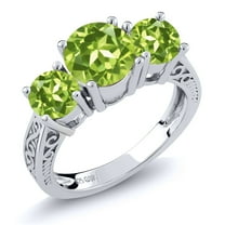 Gem Stone King 2.35 Cttw Round Green Peridot 3-Stone Ring in 925 Sterling Silver | Three Stone Wedding Engagement Anniversary Promise Ring for Women | Available in Size 5, 6, 7, 8, 9