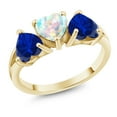 thumbnail image 1 of Gem Stone King 2.35 Cttw Simulated Opal and Blue Created Sapphire 18K Yellow Gold Plated Silver Ring for Women | Gemstone Birthstone | 6MM Heart (Size 9), 1 of 3