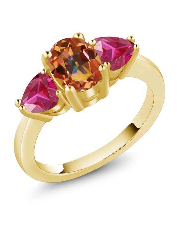 2.36 Ct Ecstasy Mystic Topaz Red Created Ruby 18K Yellow Gold Plated Silver Ring (Size 5)