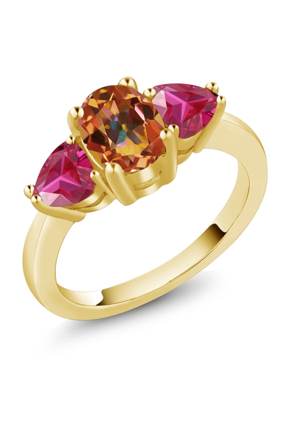2.36 Ct Ecstasy Mystic Topaz Red Created Ruby 18K Yellow Gold Plated Silver Ring (Size 5)