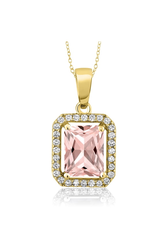 2.36 Ct Octagon Peach Simulated Morganite 18K Yellow Gold Plated Silver Pendant