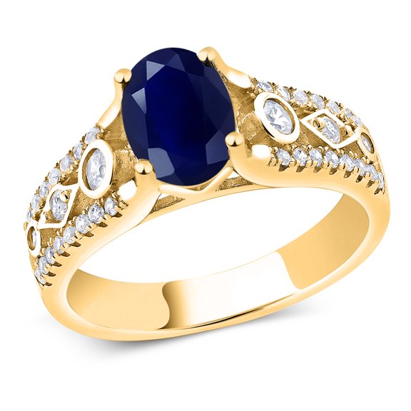 Gem Stone King 2.36 Ct Oval Blue Sapphire 18K Yellow Gold Plated Silver Ring