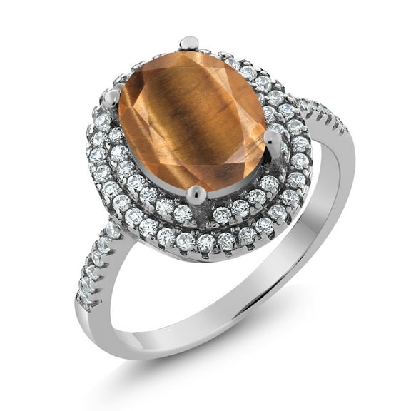 Gem Stone King 2.36 Ct Oval Brown Tiger Eye 925 Sterling Silver Ring (Size 9)