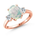 thumbnail image 1 of Gem Stone King 2.36 Ct Oval Cabochon White Simulated Opal White Topaz 18K Rose Gold Plated Silver Ring, 1 of 6