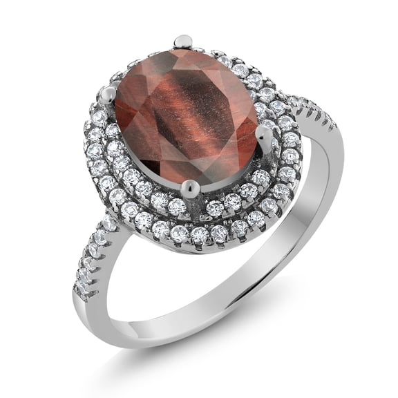 Gem Stone King 2.36 Ct Oval Red Tiger Eye 925 Sterling Silver Ring (Size 5)