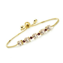 Gem Stone King 2.36 Ct Peach Morganite Red Rhodolite Garnet 18K Yellow Gold Plated Silver Tennis Bracelet for Women