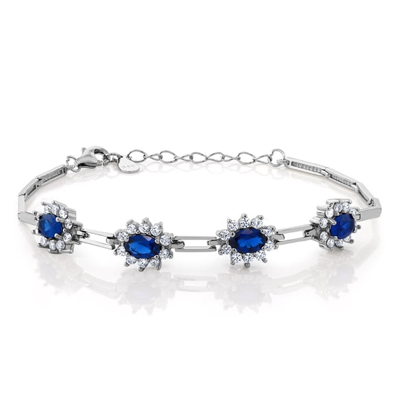 Gem Stone King 2.36 Cttw Simulated Sapphire Tennis Bracelet for Women | 925 Sterling Silver | 7 inch with 1 inch Extender | Fine Jewelry Gifts for Women Mom Wife Her