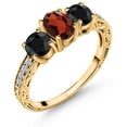 thumbnail image 1 of Gem Stone King 2.37 Ct Oval Red Garnet Black Sapphire 18K Yellow Gold Plated Silver Ring (Size 6), 1 of 6