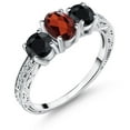 thumbnail image 1 of Gem Stone King 2.37 Ct Oval Red Garnet Black Sapphire 925 Sterling Silver Ring (Size 6), 1 of 6