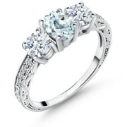 Gem Stone King 2.37 Ct Oval Sky Blue Aquamarine 925 Sterling Silver Ring