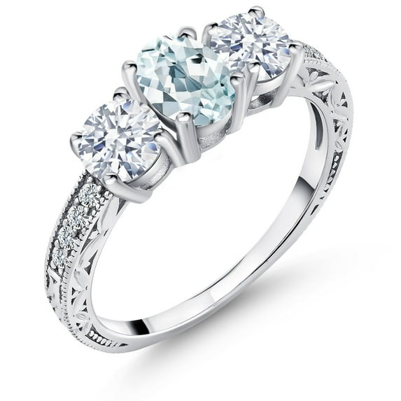 Gem Stone King 2.37 Ct Oval Sky Blue Aquamarine 925 Sterling Silver Ring