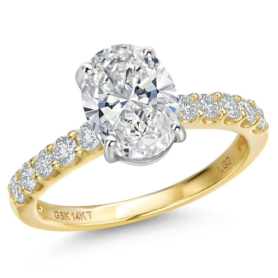 Gem Stone King 2.38 Cttw IGI Certified Lab Grown Diamond in 14K Two-Tone Gold Engagement Ring for Women | Oval Center Diamond 2.00 Ct | D-E Color | VS1-VS2 Clarity | Size 6