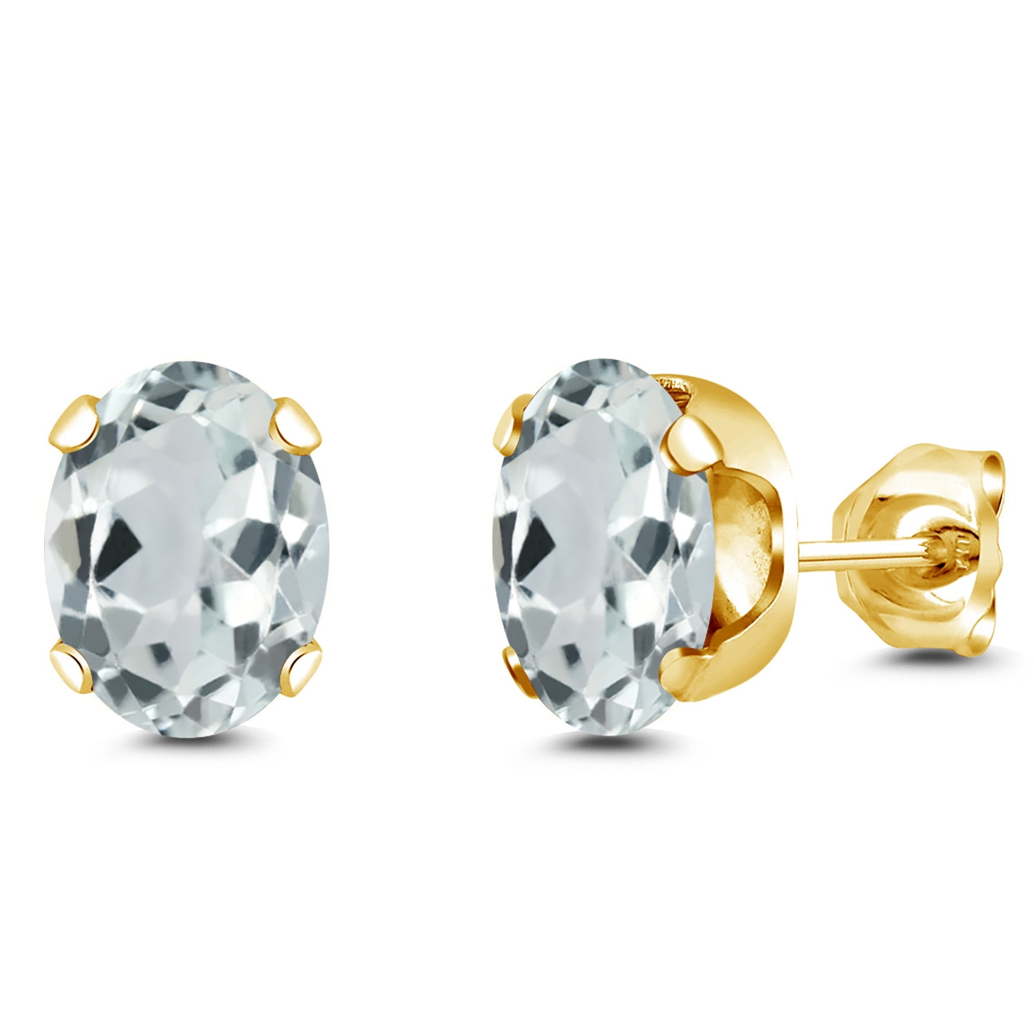 Gem Stone King 18K Yellow Gold Plated Silver Sky Blue Aquamarine Stud Earrings for Women Men | 2.40 Cttw | Gemstone March Birthstone | Oval 8X6MM