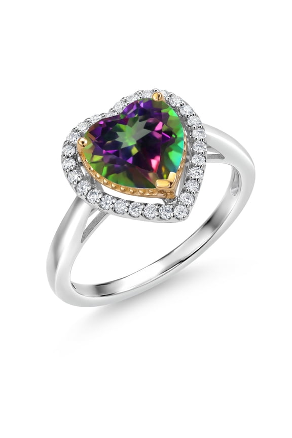 2.40 Ct Green Mystic Topaz G/H Lab Grown Diamond 925 Silver and 10K Yellow Gold Ring (Size 8)