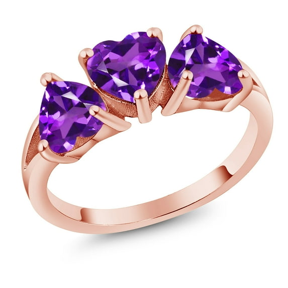 Gem Stone King 2.40 Ct Heart Shape Purple Amethyst 18K Rose Gold Plated Silver Ring