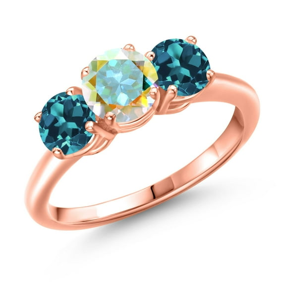Gem Stone King 18K Rose Gold Plated Silver Mercury Mist Mystic Topaz and London Blue Topaz Engagement Ring for Women | 2.40 Cttw | Round 6MM | Gemstone November Birthstone | Size 8