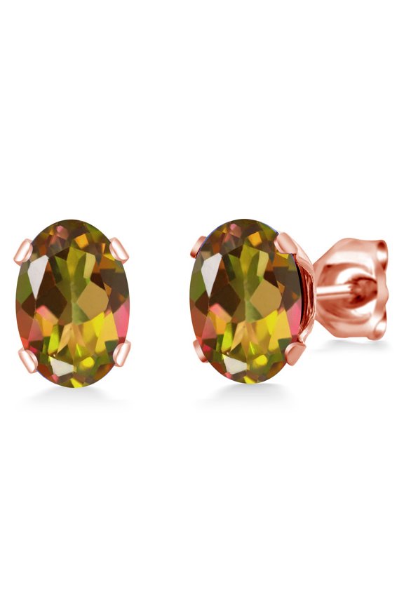 2.40 Ct Oval 7x5mm Mango Mystic Topaz Brass Rose Gold Plated Brass Stud Earrings for Women Men