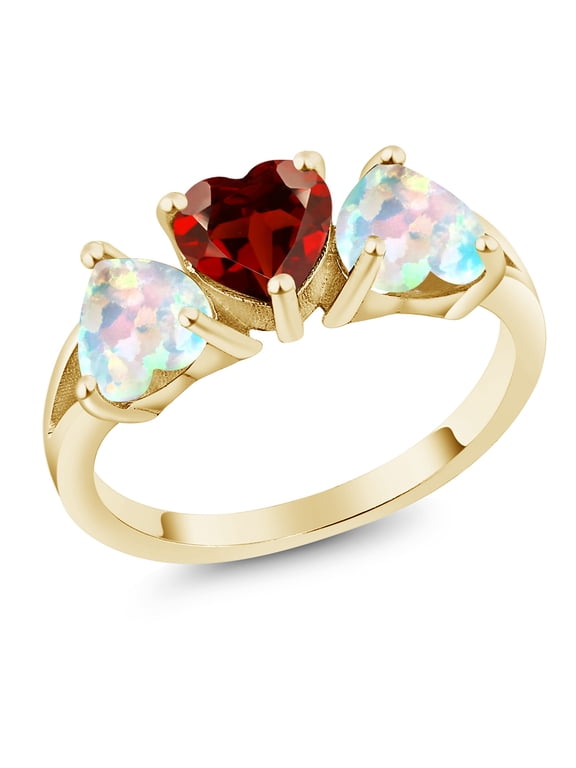 2.40 Ct Red Garnet White Simulated Opal 18K Yellow Gold Plated Silver Ring (Size 6)