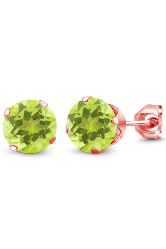 2.40 Ct Round 7mm Yellow Lemon Quartz 18K Rose Gold Plated Silver Stud Earrings for Women Men