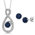 thumbnail image 1 of Gem Stone King 2.40 Ct Round Blue Sapphire 925 Sterling Silver Pendant and Earrings Jewelry Set, 1 of 3