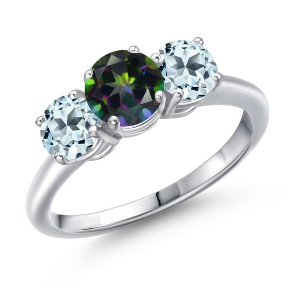 Gem Stone King 925 Sterling Silver Green Mystic Topaz and Sky Blue Topaz Engagement Ring for Women | 2.40 Cttw | Round 6MM | Gemstone November Birthstone | Size 6