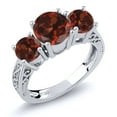 thumbnail image 1 of Gem Stone King 2.40 Ct Round Red VS Garnet 925 Sterling Silver 3-Stone Ring, 1 of 5