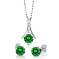 thumbnail image 1 of Gem Stone King 2.40 Ct Round Simulated Emerald 925 Silver Pendant and Earrings Jewelry Set 18 inches Chain, 1 of 5